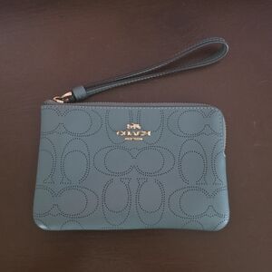 Coach Perforated Signature Wristlet in Teal Green